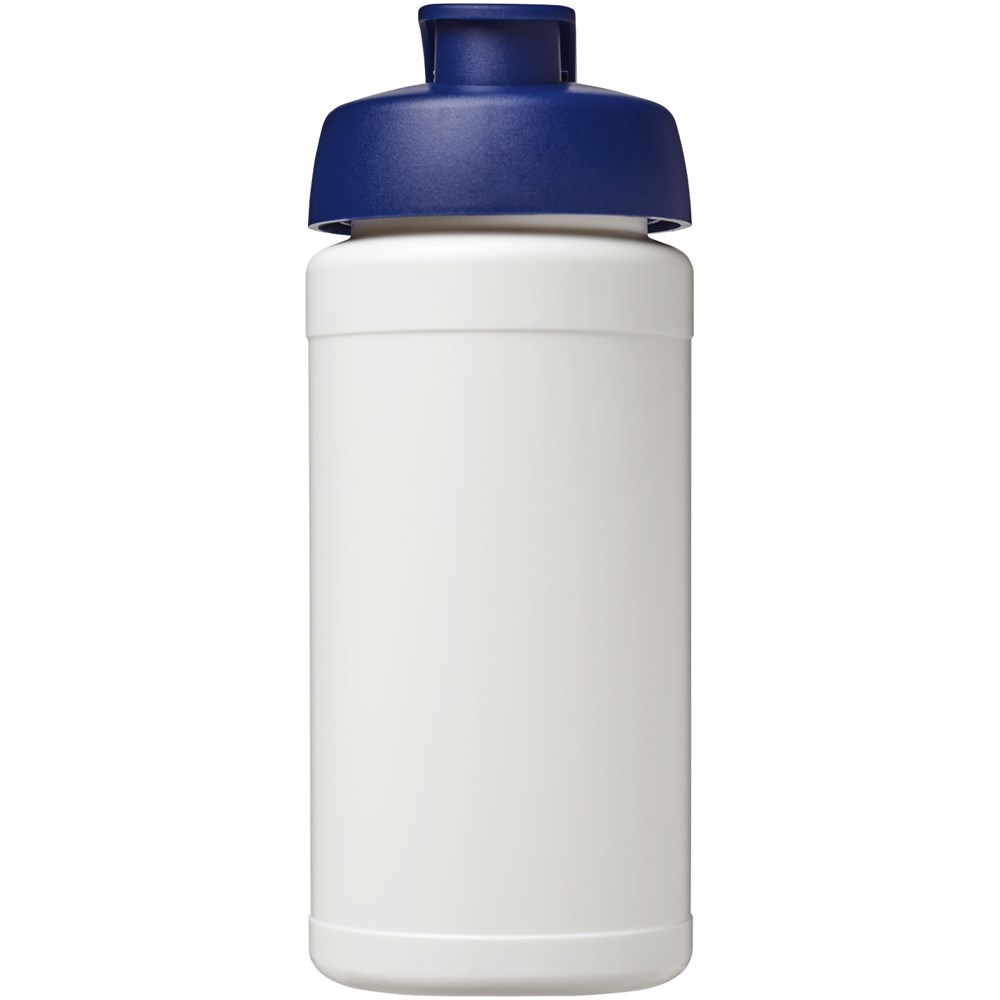 Bouteille de sport Baseline de 500 ml recyclée avec couvercle rabattable Blanc, Bleu