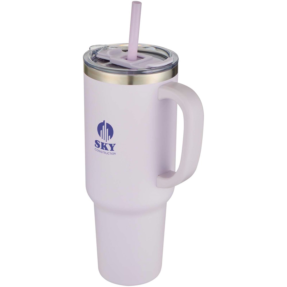 Mug Sydney 1200 ml double paroi certifié RCS avec isolation par le vide et couche de cuivre avec paille Lilas