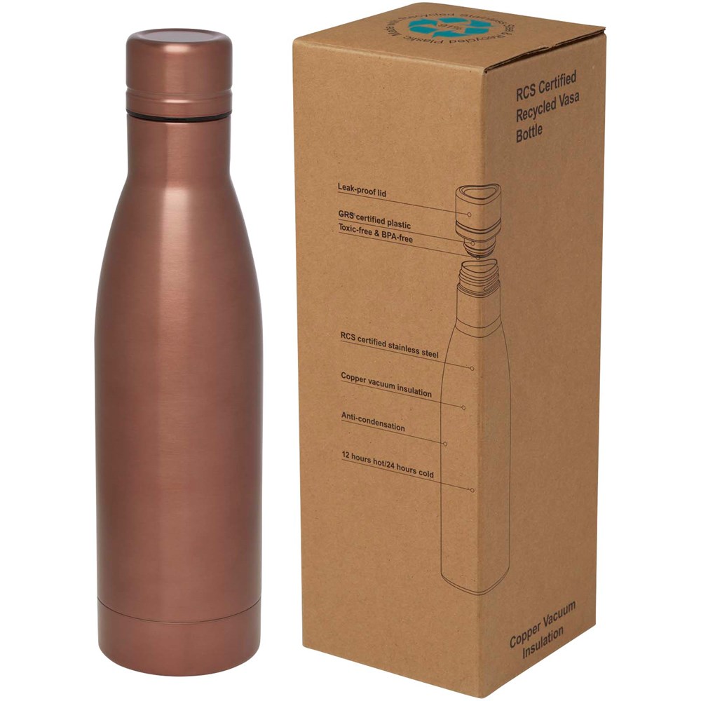 Bouteille isotherme Vasa en acier inoxydable recyclé certifié RCS de 500 ml avec isolation par le vide et couche de cuivre Bronze