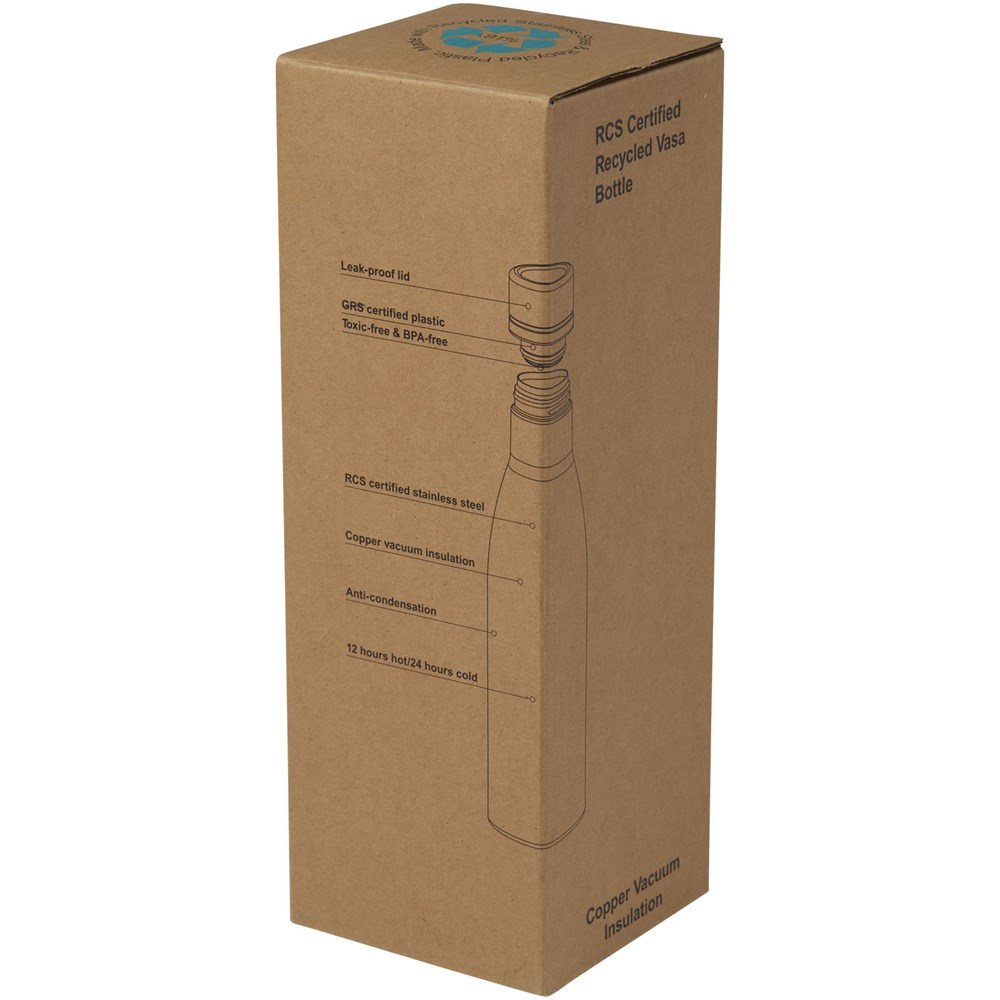 Bouteille isotherme Vasa en acier inoxydable recyclé certifié RCS de 500 ml avec isolation par le vide et couche de cuivre rouge