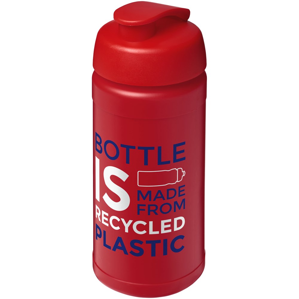 Bouteille de sport Baseline de 500 ml recyclée avec couvercle rabattable Rouge, Rouge