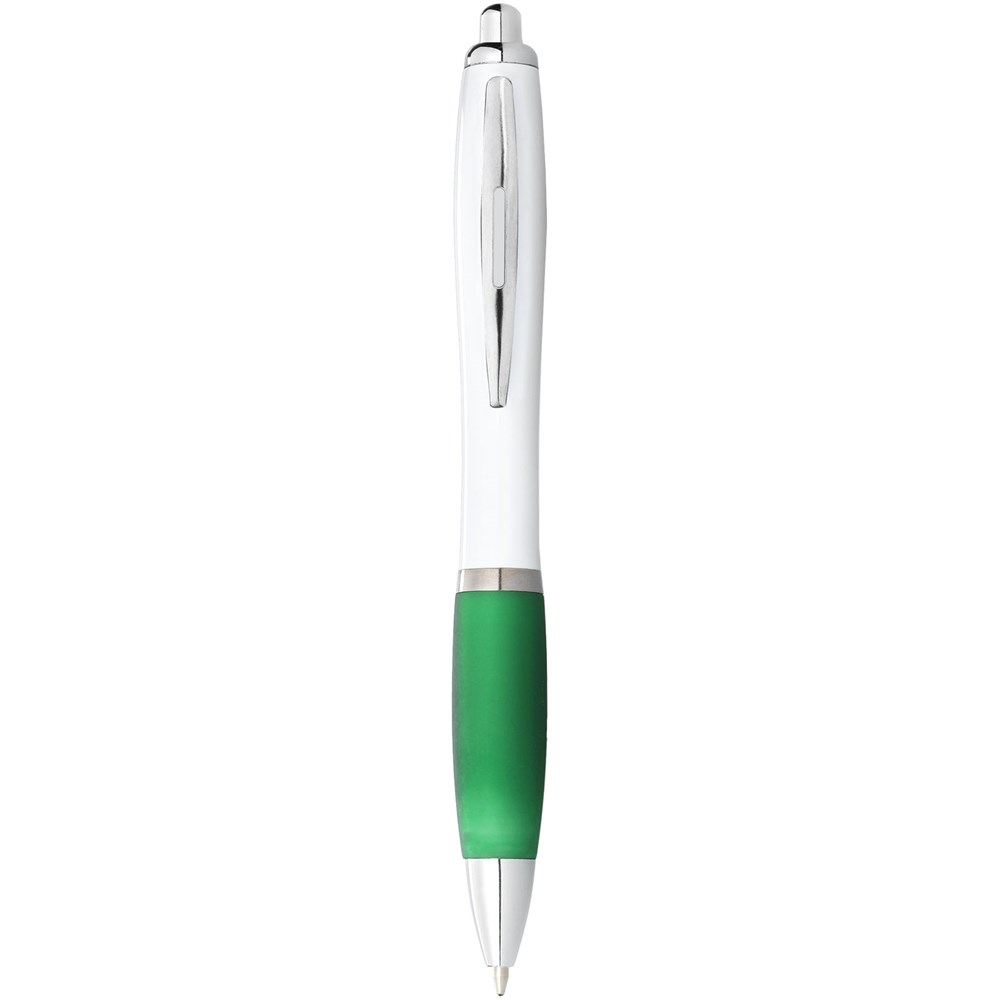 Stylo bille avec corps blanc et grip coloré Nash (encre bleue) Blanc, Vert