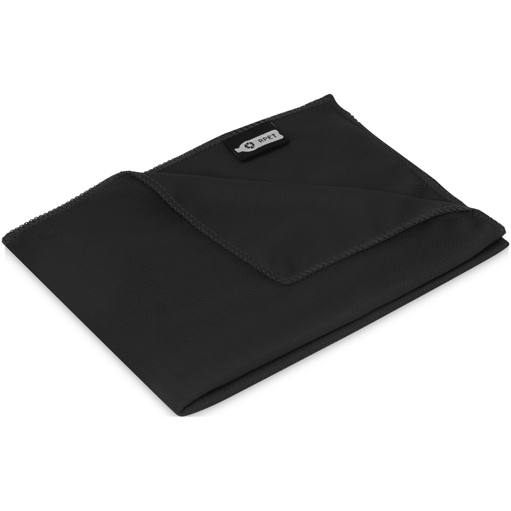 Serviette de sport rafraîchissante en PET recyclé Raquel avec pochette 80 x 30 cm Noir