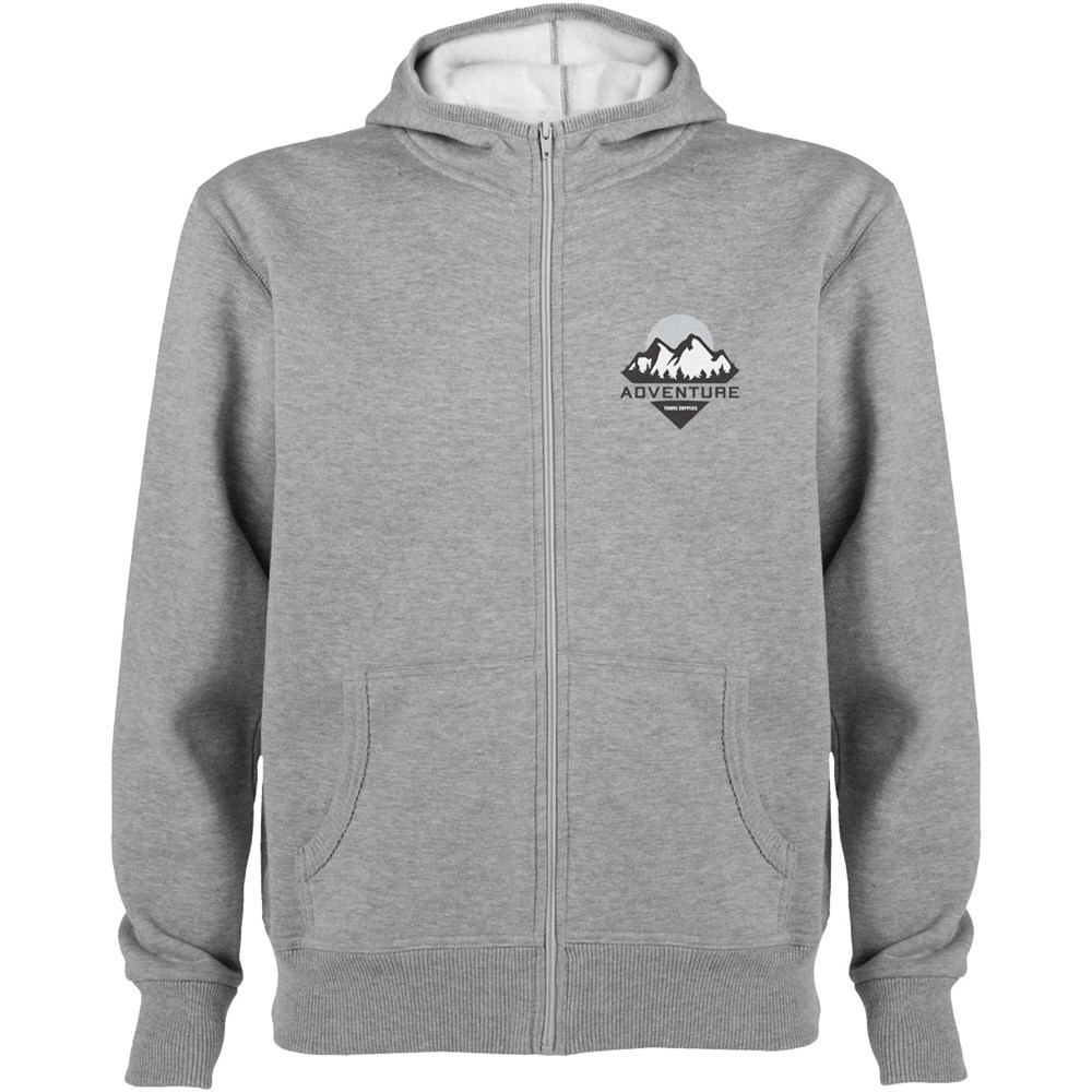 Hochwertige Kapuzen-Sweatjacke – ideal als personalisiertes Kundengeschenk mit Logo-Aufdruck. graumeliert