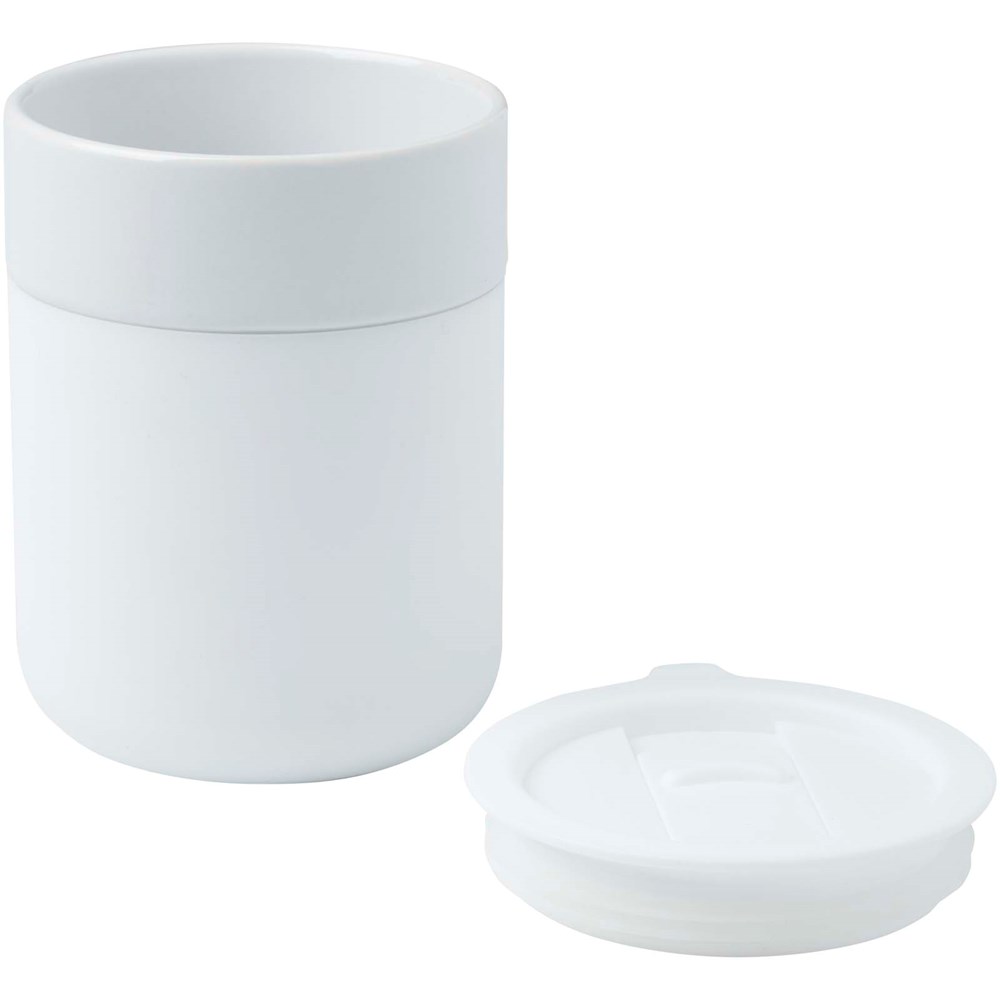 Gobelet en céramique Java de 330 ml avec revêtement en silicone et couvercle en plastique blanc