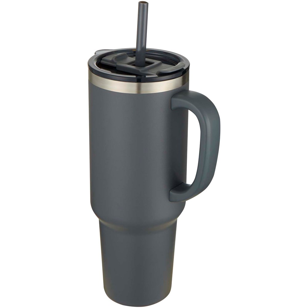 Mug Sydney 1200 ml double paroi certifié RCS avec isolation par le vide et couche de cuivre avec paille gris