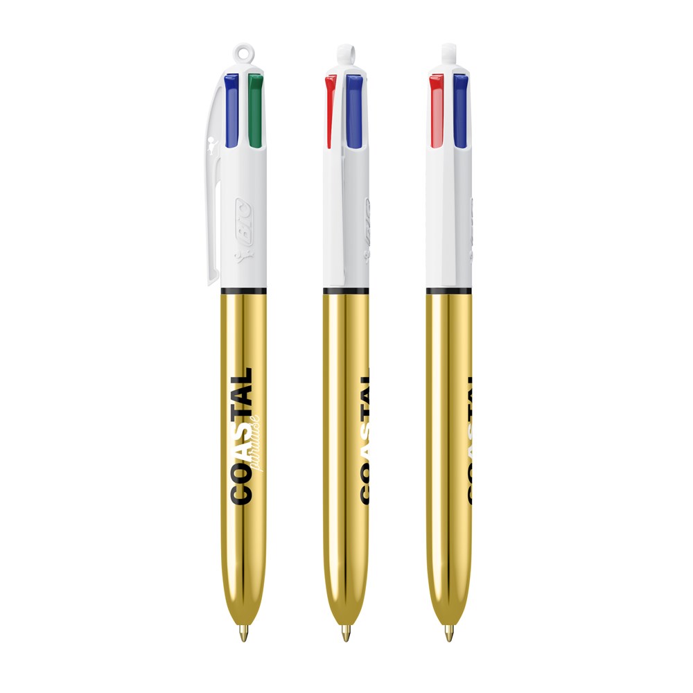 BIC® 4 Couleurs Shine bille + Lanyard Blanc/Or