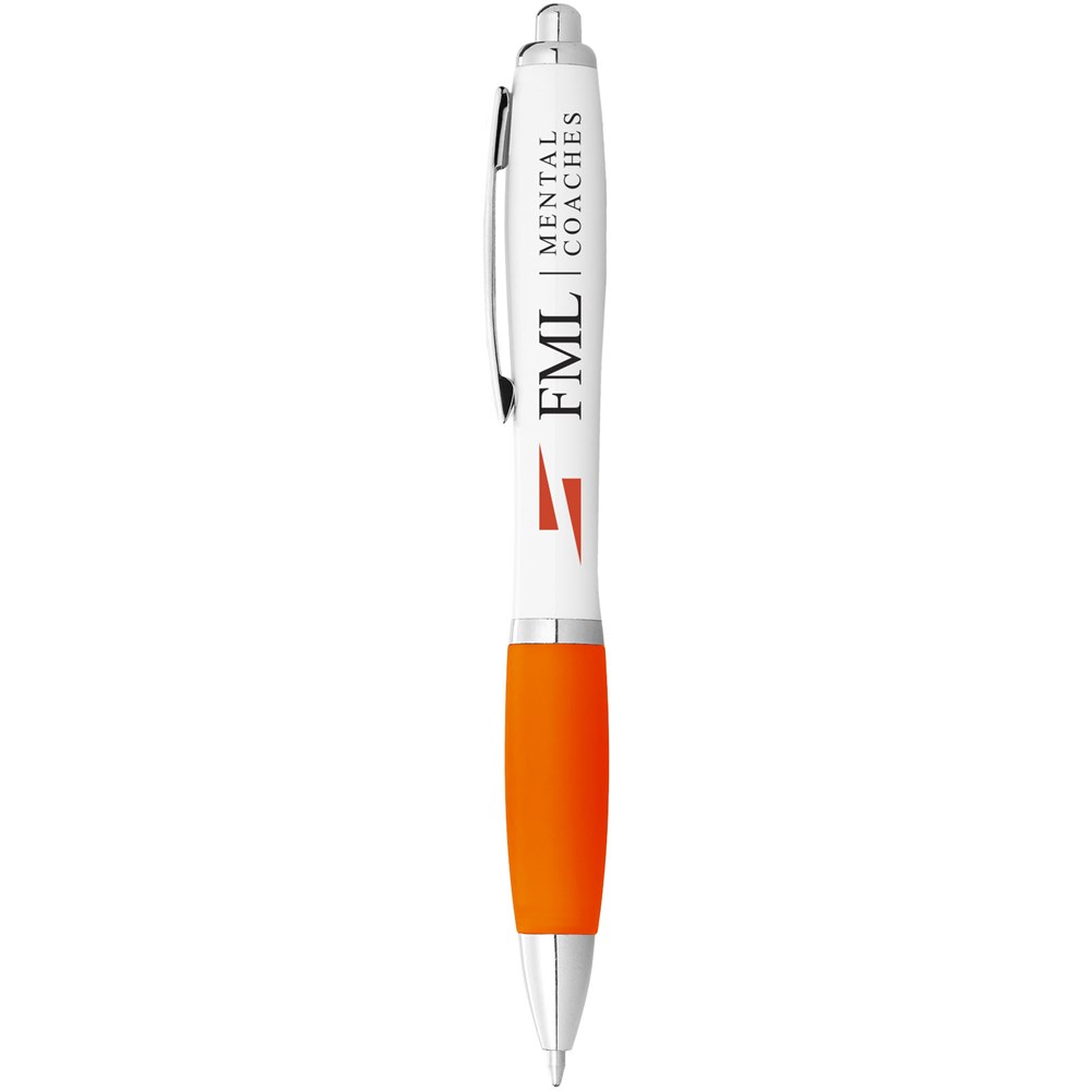 Stylo bille avec corps blanc et grip coloré Nash (encre bleue) Blanc, Orange