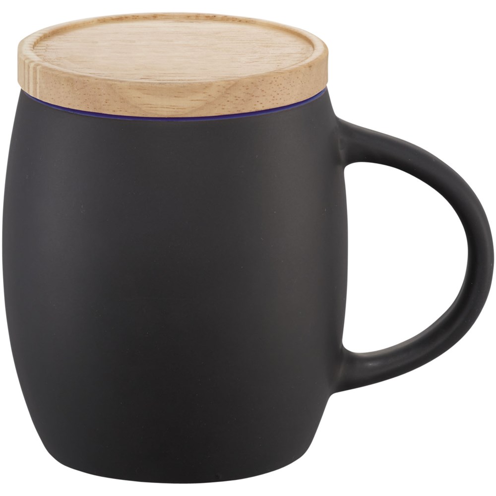 Hearth 400 ml Keramiktasse mit Holz Untersetzer schwarz, blau