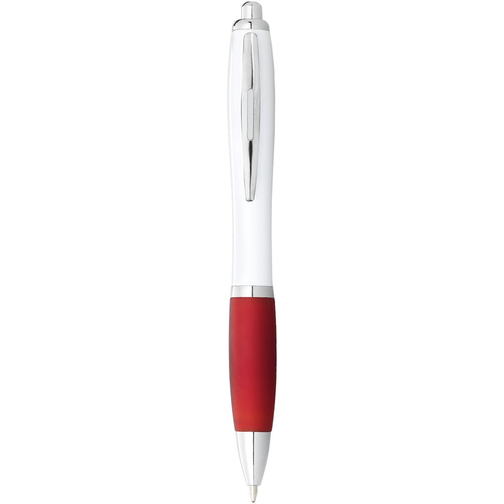 Stylo bille avec corps blanc et grip coloré Nash (encre bleue) Blanc, Rouge