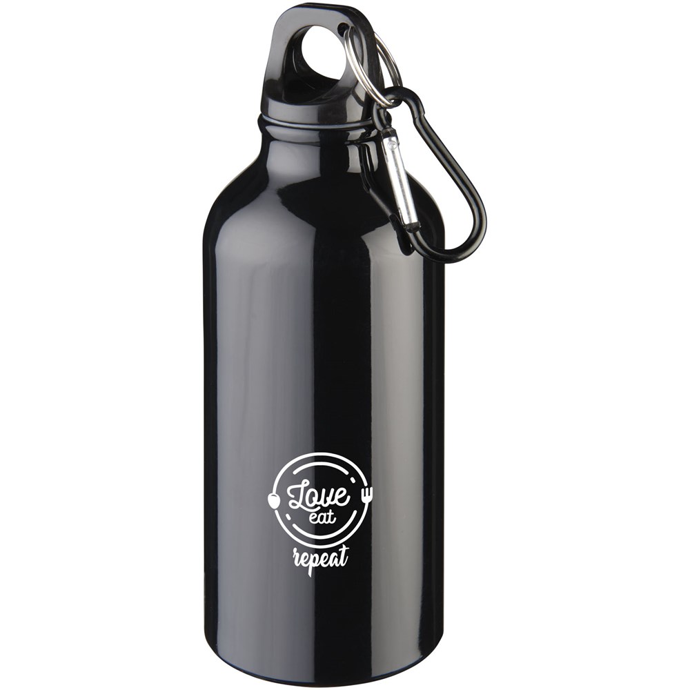 Bouteille d'eau Oregon de 400 ml en aluminium recyclé certifié RCS avec mousqueton noir