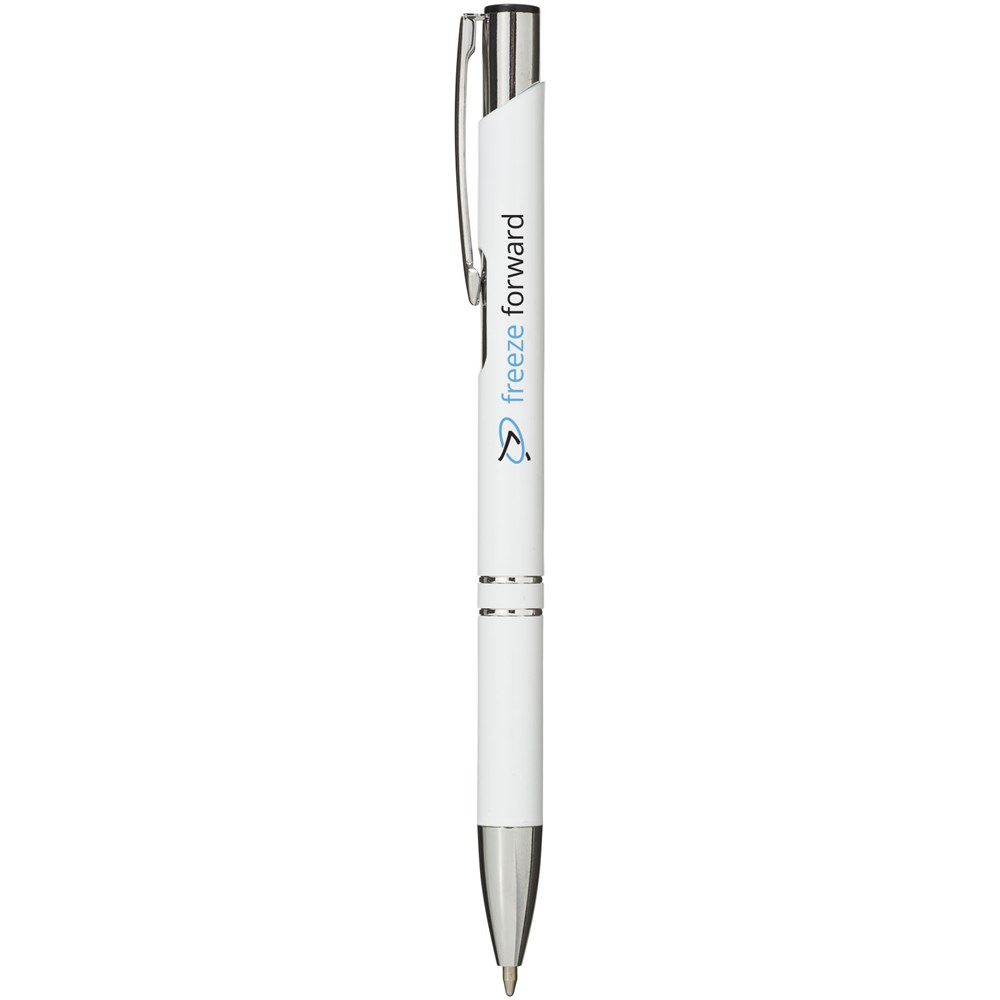 Stylo bille rétractable en aluminium Moneta (encre bleue) Blanc