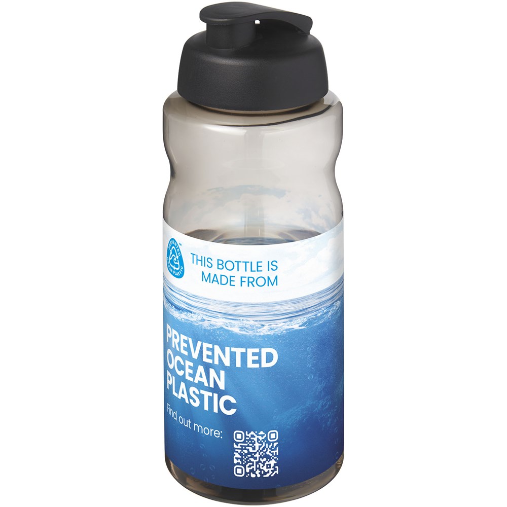 Bouteille de sport H2O Active® Eco Big Base de 1 litre à couvercle rabattable Charbon, Noir