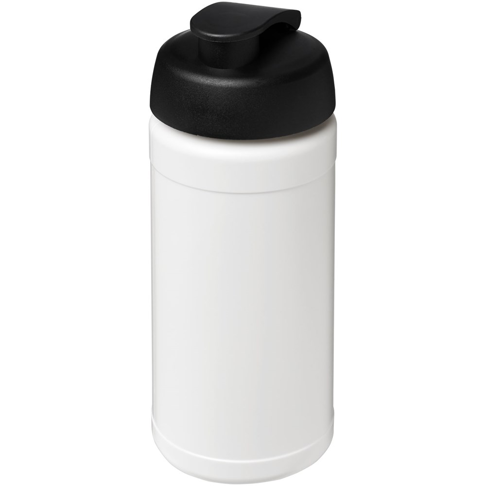 Bouteille de sport Baseline de 500 ml recyclée avec couvercle rabattable Blanc, Noir