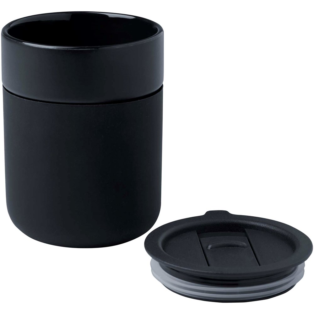 Gobelet en céramique Java de 330 ml avec revêtement en silicone et couvercle en plastique noir