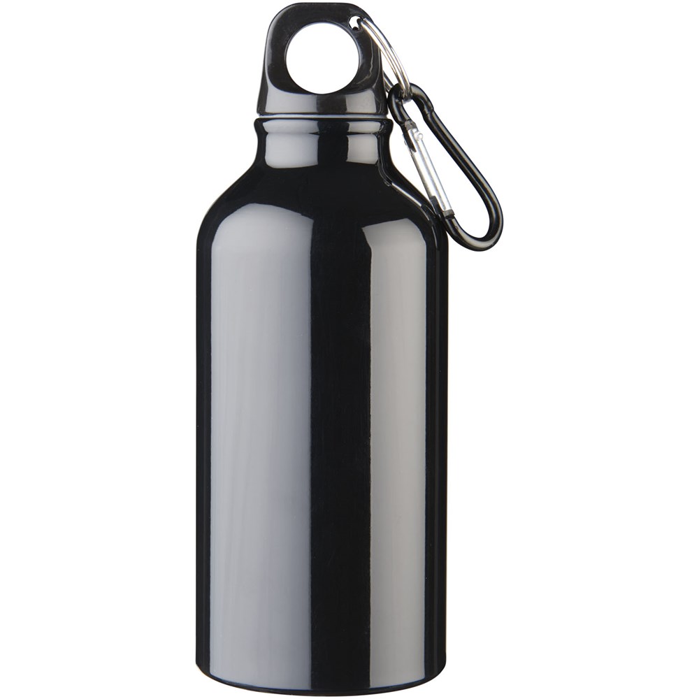 Bouteille d'eau Oregon de 400 ml en aluminium recyclé certifié RCS avec mousqueton noir