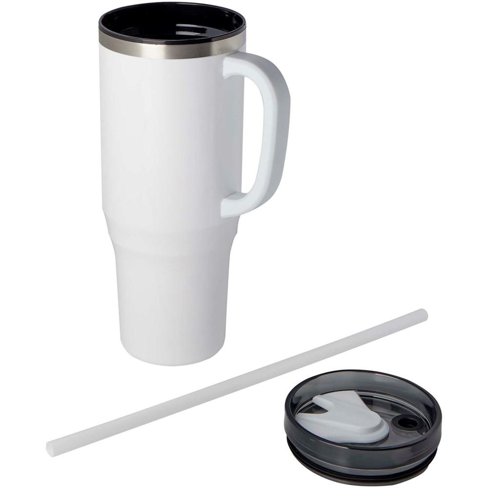 Mug isotherme Melbourne 1200 ml certifié RCS avec paille blanc