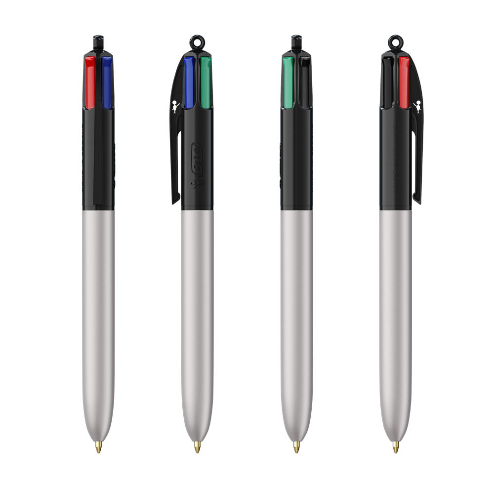 BIC® 4 Colours Glacé with Lanyard Schwarz - Silberglaté