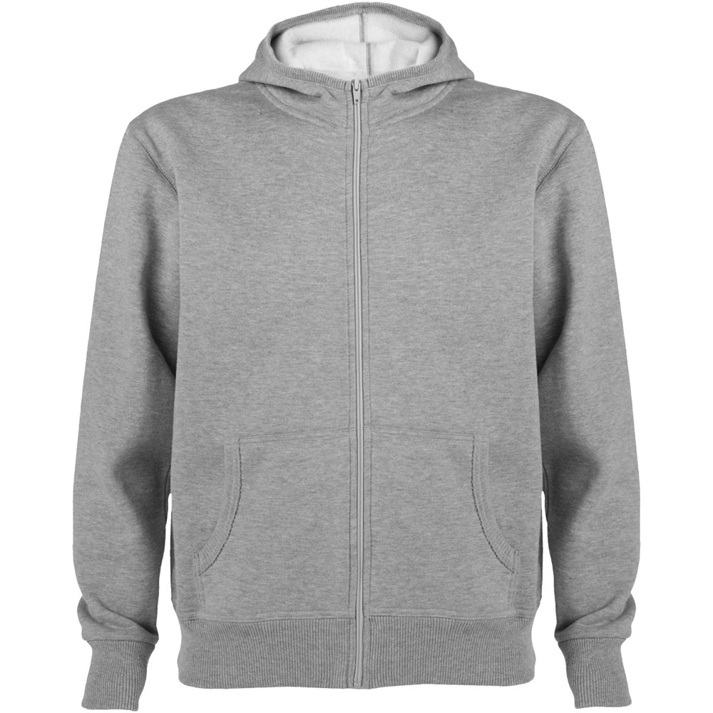 Hochwertige Kapuzen-Sweatjacke – ideal als personalisiertes Kundengeschenk mit Logo-Aufdruck. graumeliert