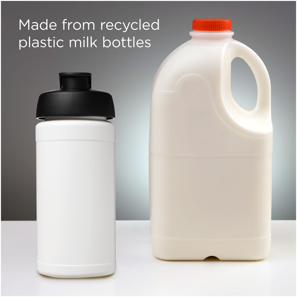 Bouteille de sport Baseline de 500 ml recyclée avec couvercle rabattable Blanc, Noir