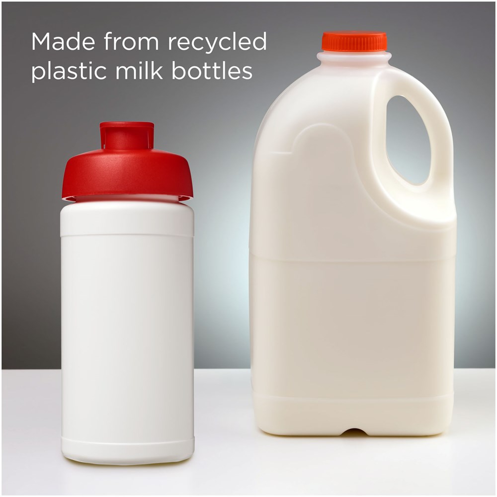 Bouteille de sport Baseline de 500 ml recyclée avec couvercle rabattable Blanc, Rouge