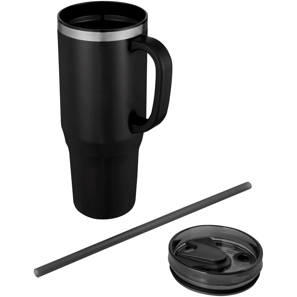 Mug isotherme Melbourne 1200 ml certifié RCS avec paille noir