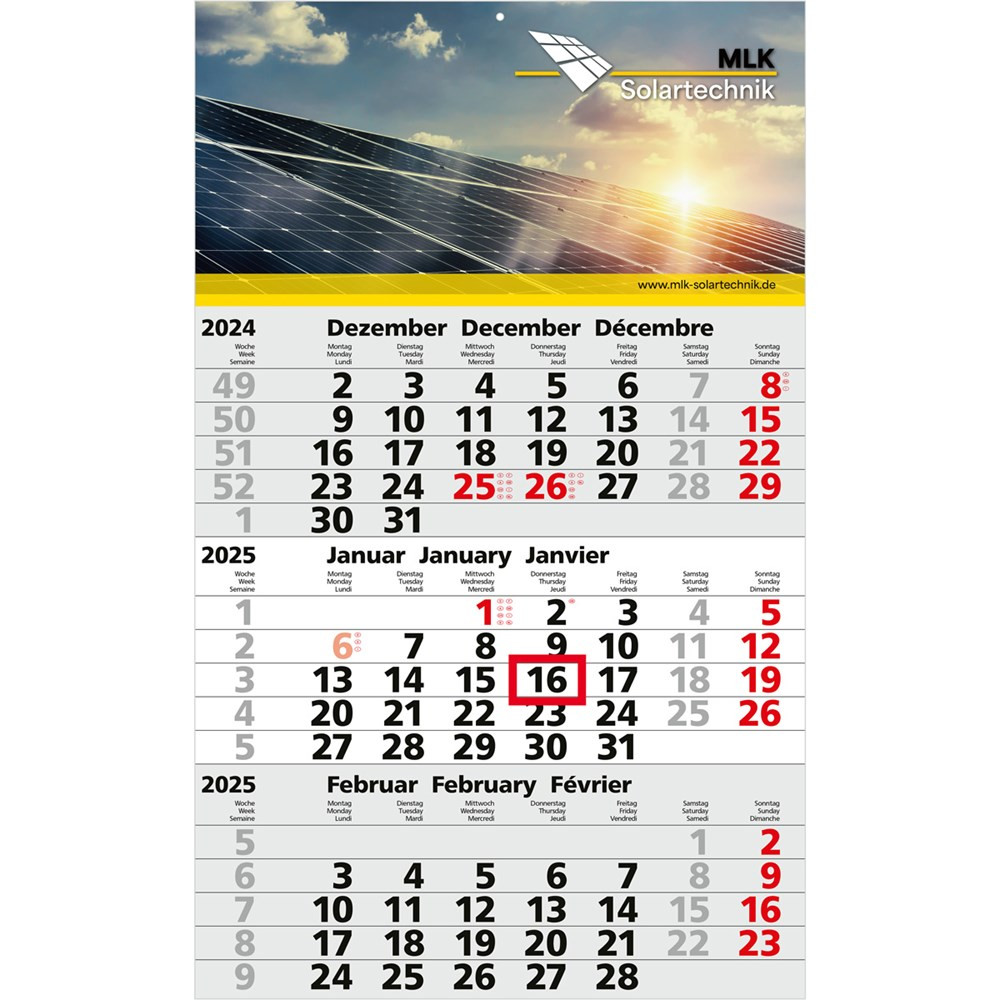 3-Monats-Wandkalender mit 4-farbigem-Offsetdruck 2025