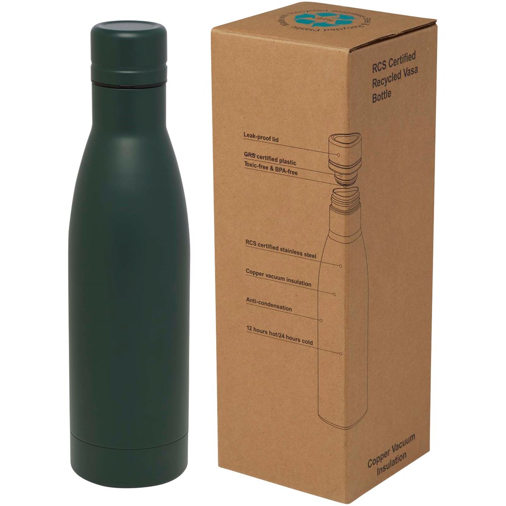 Bouteille isotherme Vasa en acier inoxydable recyclé certifié RCS de 500 ml avec isolation par le vide et couche de cuivre Green flash