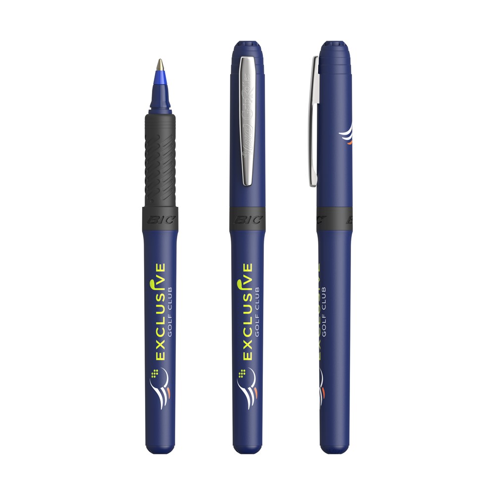 BIC® Grip Roller Bleu marine - Chrome - encre bleue