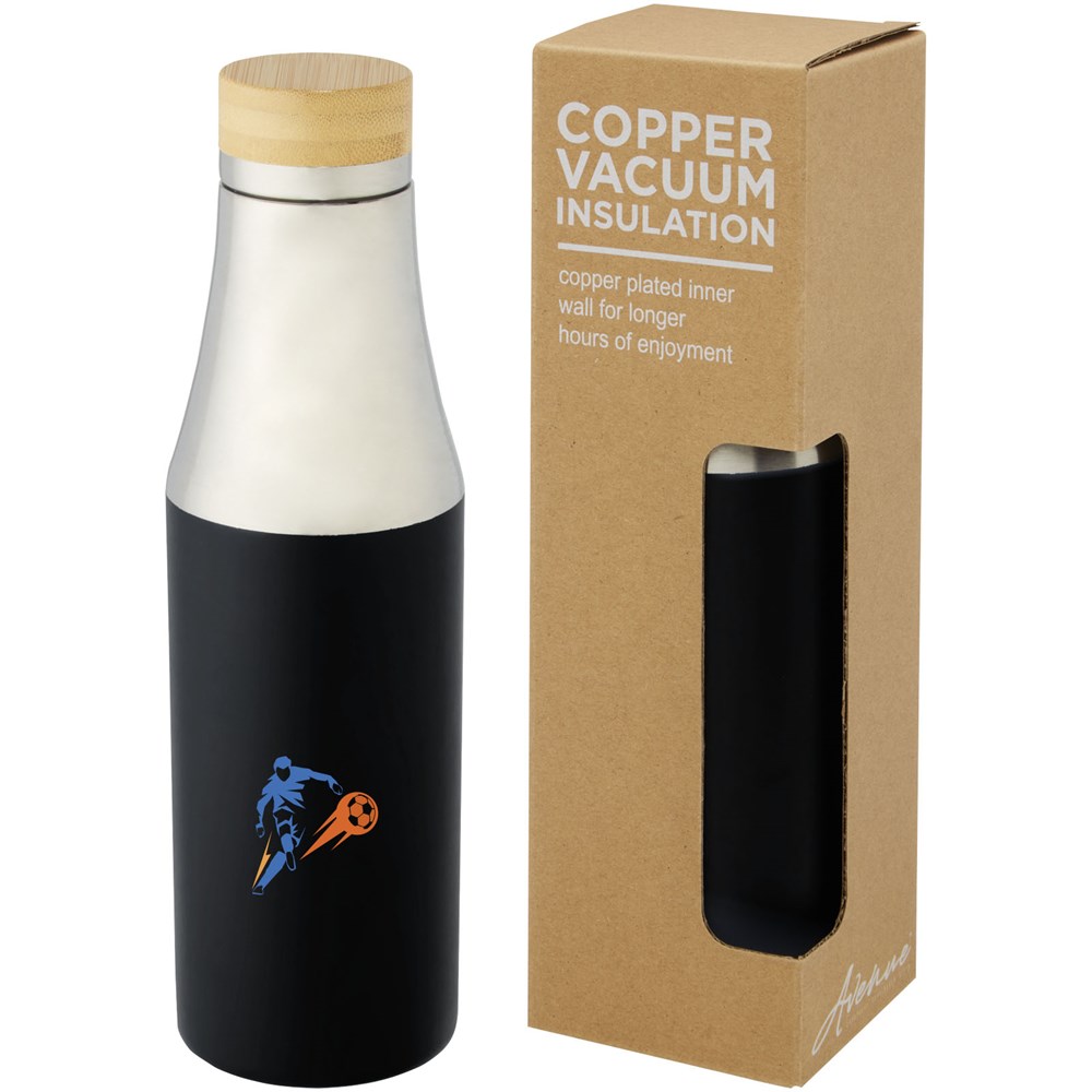 Hulan 540 ml Kupfer-Vakuum Isolierflasche mit Bambusdeckel schwarz