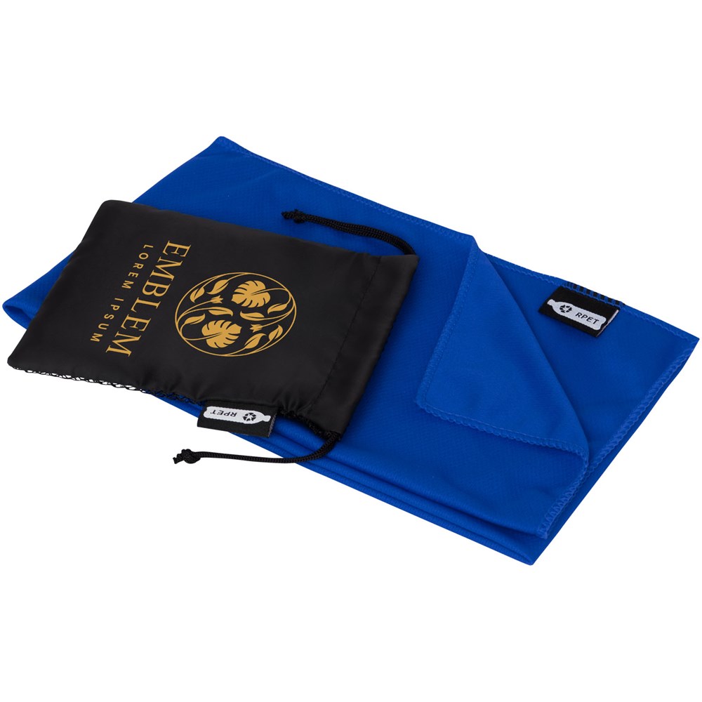 Serviette de sport rafraîchissante en PET recyclé Raquel avec pochette 80 x 30 cm Bleu royal