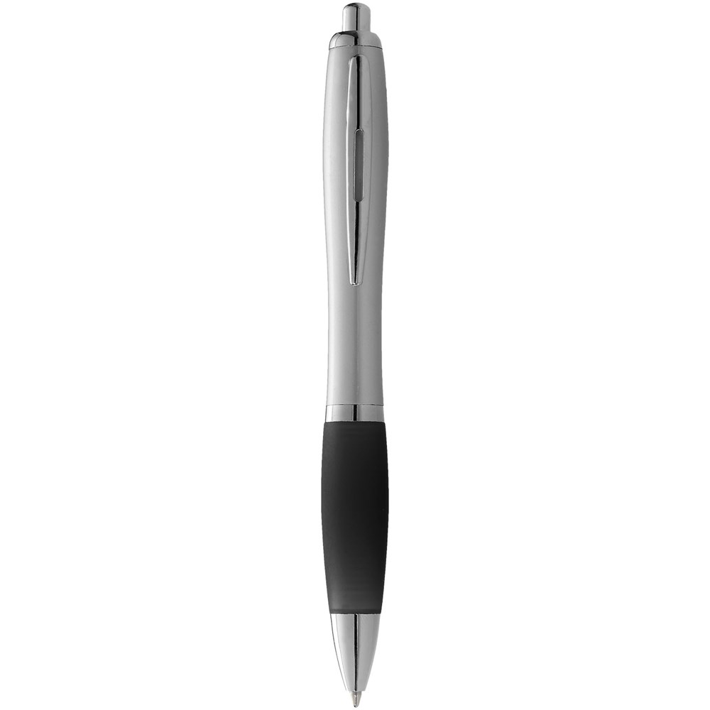 Stylo bille avec corps argenté et grip coloré Nash (encre bleue) Argent, Noir