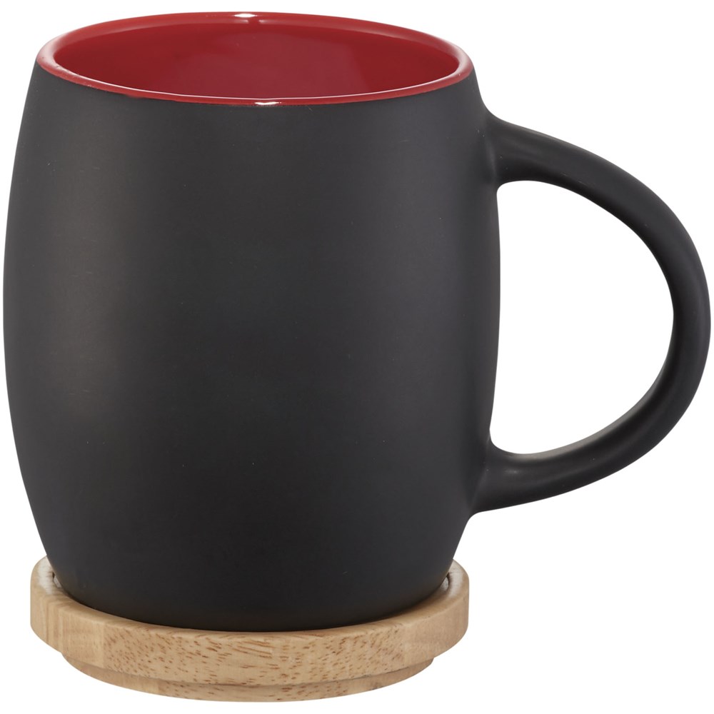 Hearth 400 ml Keramiktasse mit Holz Untersetzer schwarz, rot