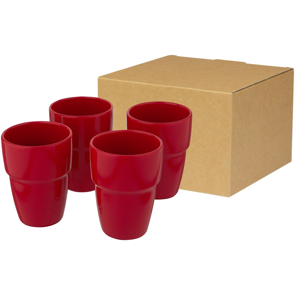 Staki 4-teiliges Geschenkset aus stapelbaren 280 ml Bechern rot