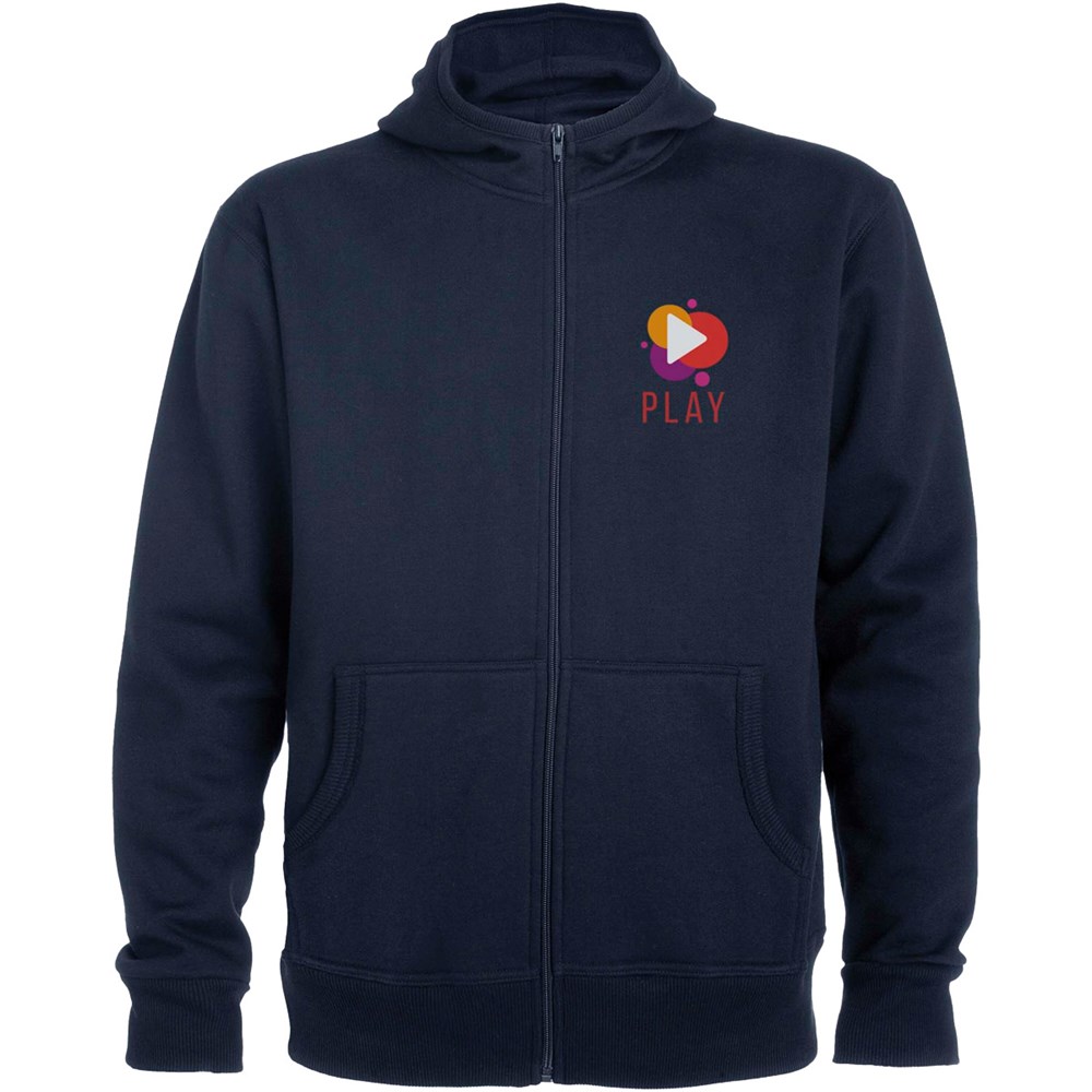 Hochwertige Kapuzen-Sweatjacke – ideal als personalisiertes Kundengeschenk mit Logo-Aufdruck. navy