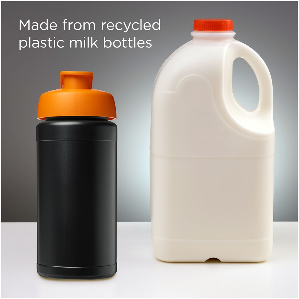 Bouteille de sport Baseline de 500 ml recyclée avec couvercle rabattable Noir, Orange