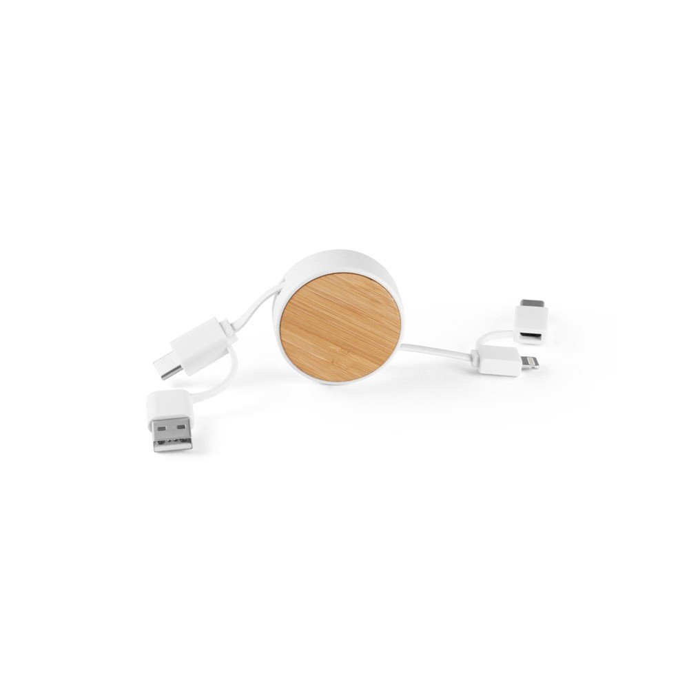 RUBINS. 6-in-1-USB-Kabel ausziehbar aus ABS und Bambus