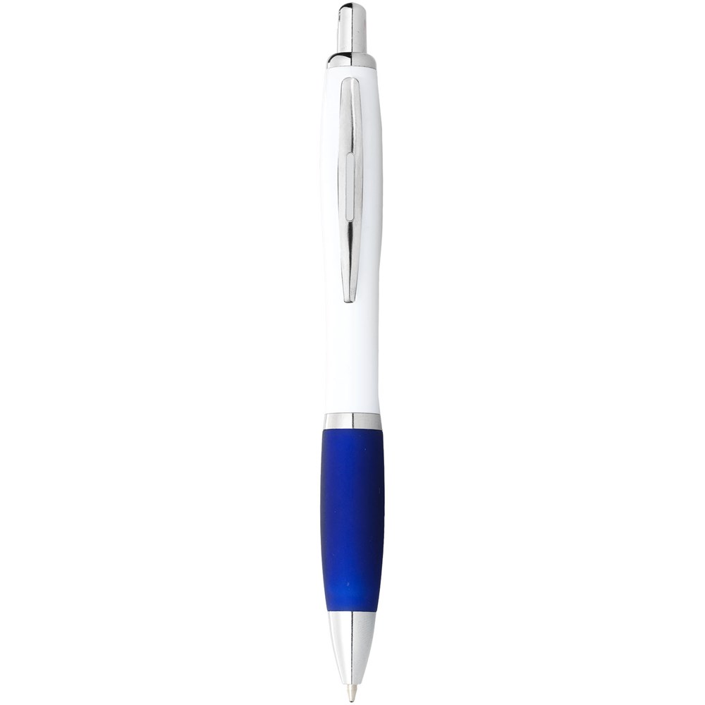 Stylo bille avec corps blanc et grip coloré Nash (encre bleue) Blanc, Bleu royal