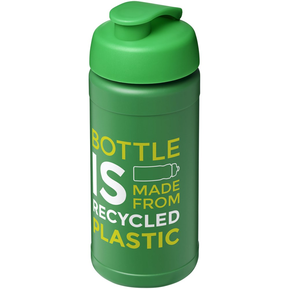 Bouteille de sport Baseline de 500 ml recyclée avec couvercle rabattable Vert, Vert