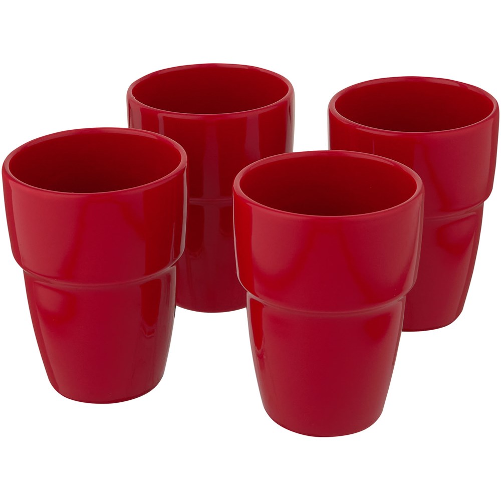 Staki 4-teiliges Geschenkset aus stapelbaren 280 ml Bechern rot