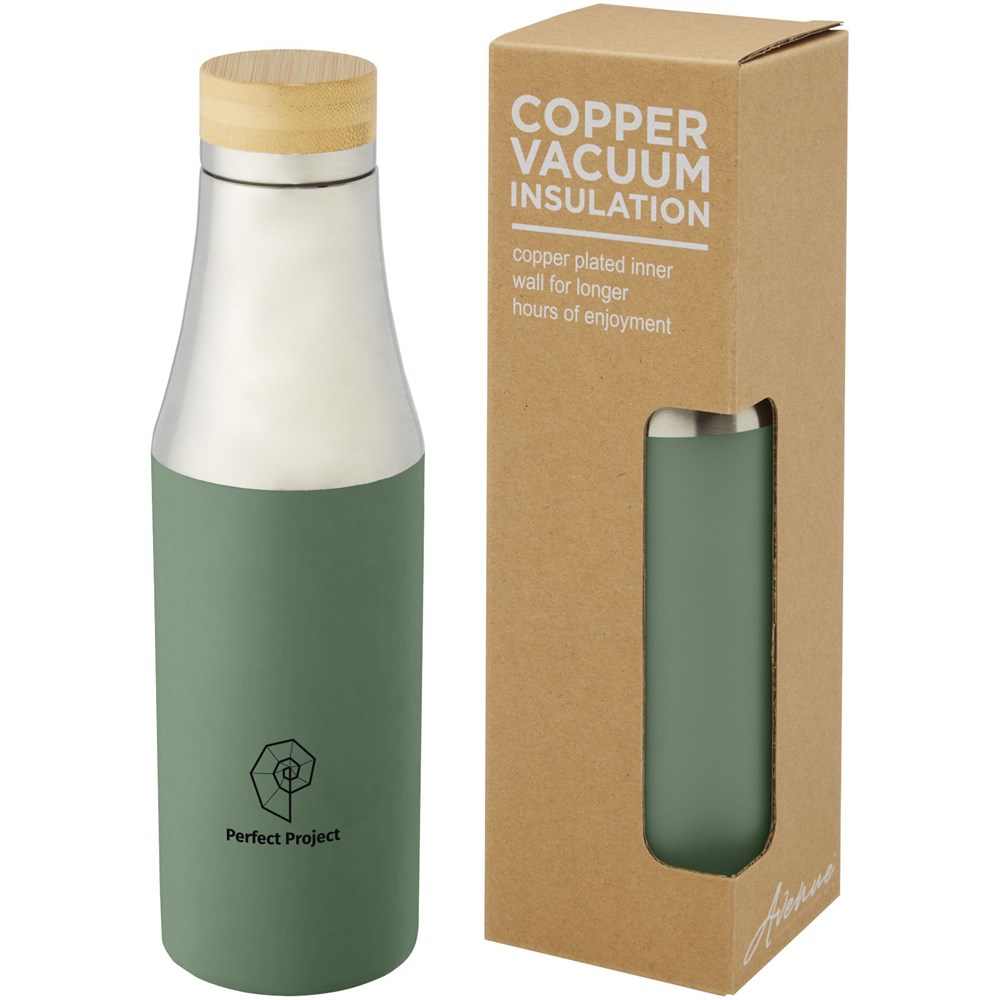 Hulan 540 ml Kupfer-Vakuum Isolierflasche mit Bambusdeckel heather grün