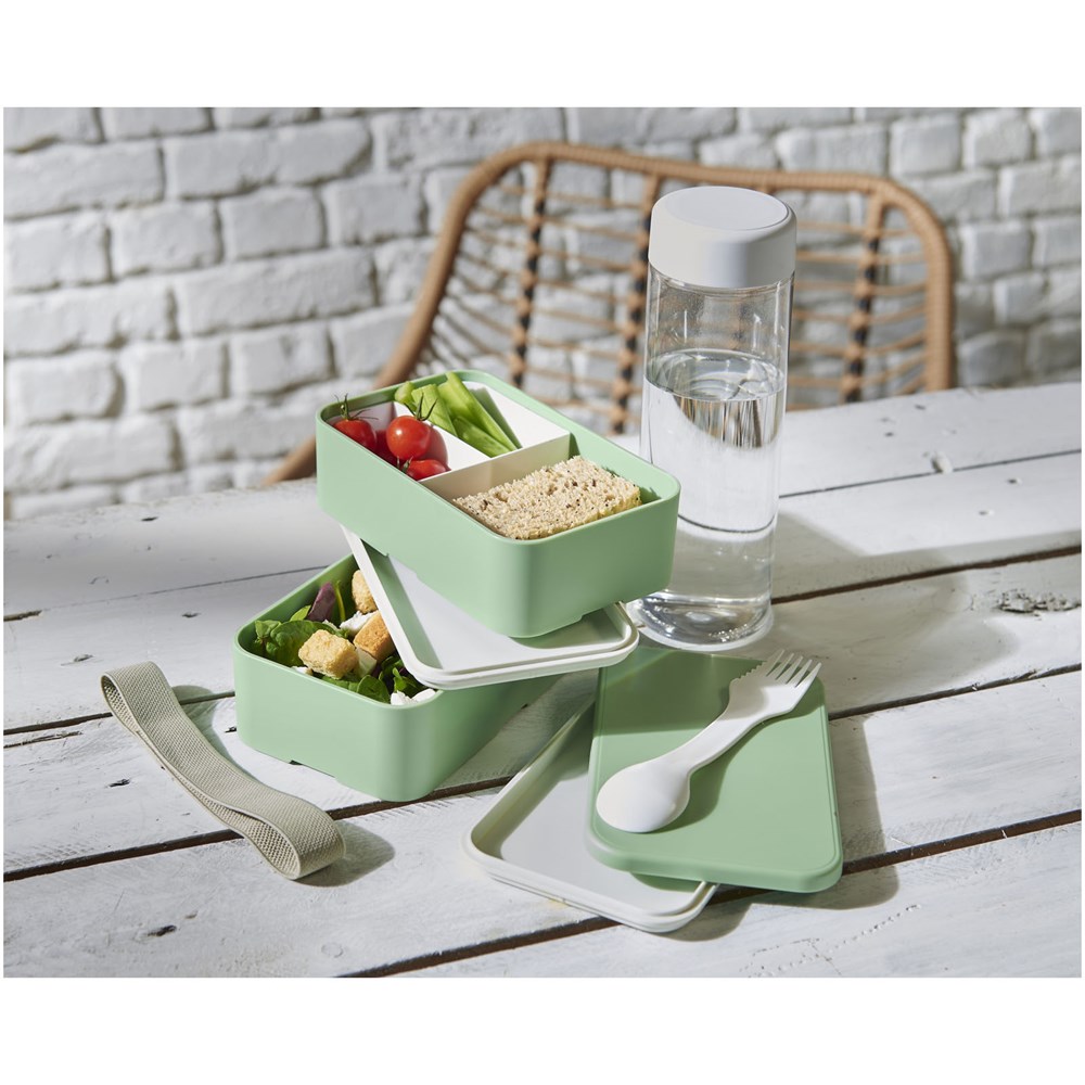 MIYO Renew Doppel-Lunchbox kieselgrau, kieselgrau, weiss