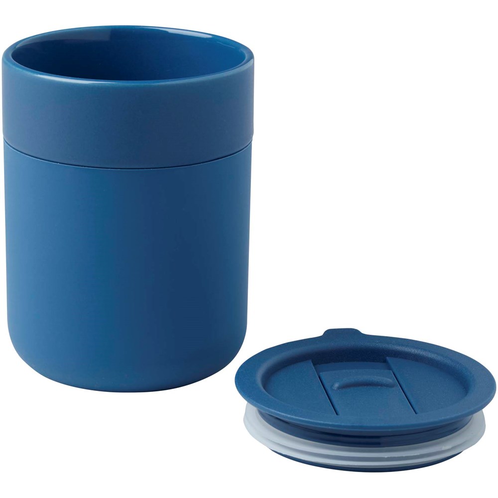 Gobelet en céramique Java de 330 ml avec revêtement en silicone et couvercle en plastique bleu