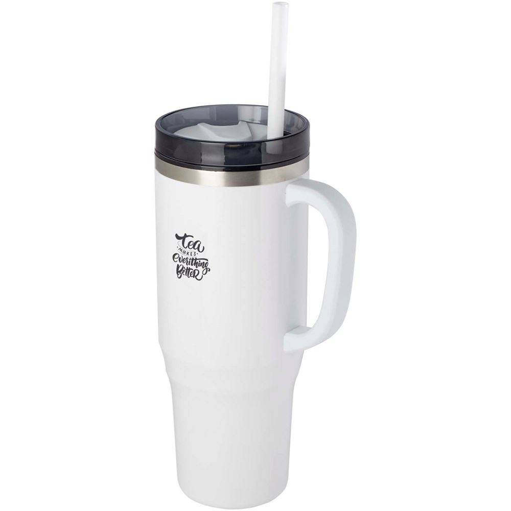 Mug isotherme Melbourne 1200 ml certifié RCS avec paille blanc