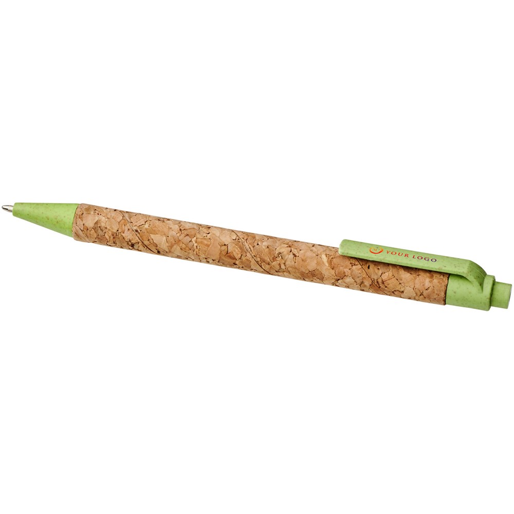 Stylo bille Midar en liège et paille de blé (encre noire) Naturel, Vert pomme