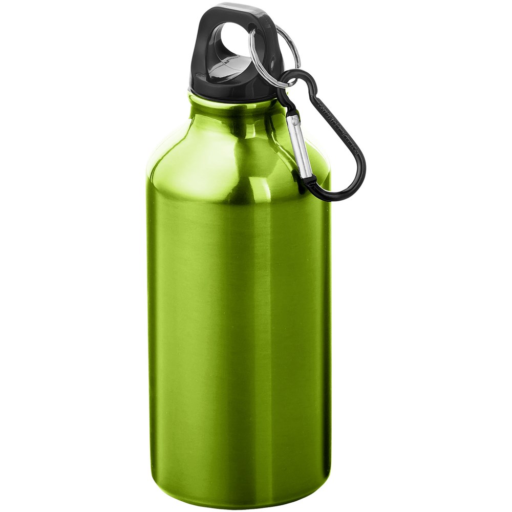 Bouteille d'eau Oregon de 400 ml en aluminium recyclé certifié RCS avec mousqueton vert pomme