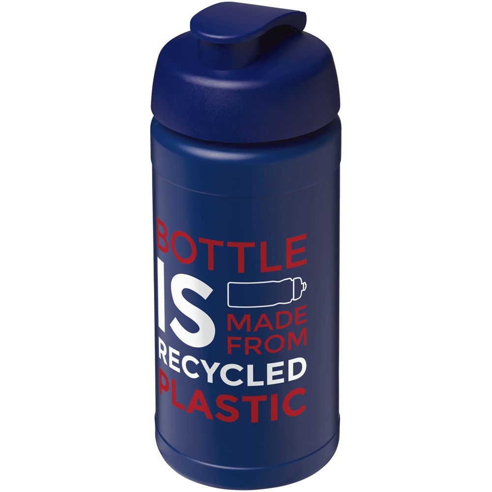 Bouteille de sport Baseline de 500 ml recyclée avec couvercle rabattable Bleu, Bleu