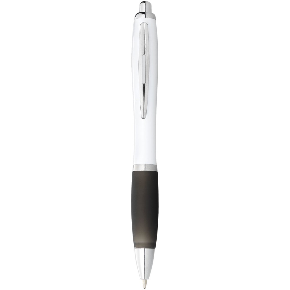 Stylo bille avec corps blanc et grip coloré Nash (encre bleue) Blanc, Noir