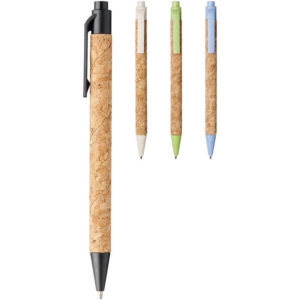 Stylo bille Midar en liège et paille de blé (encre noire) Naturel, Vert pomme