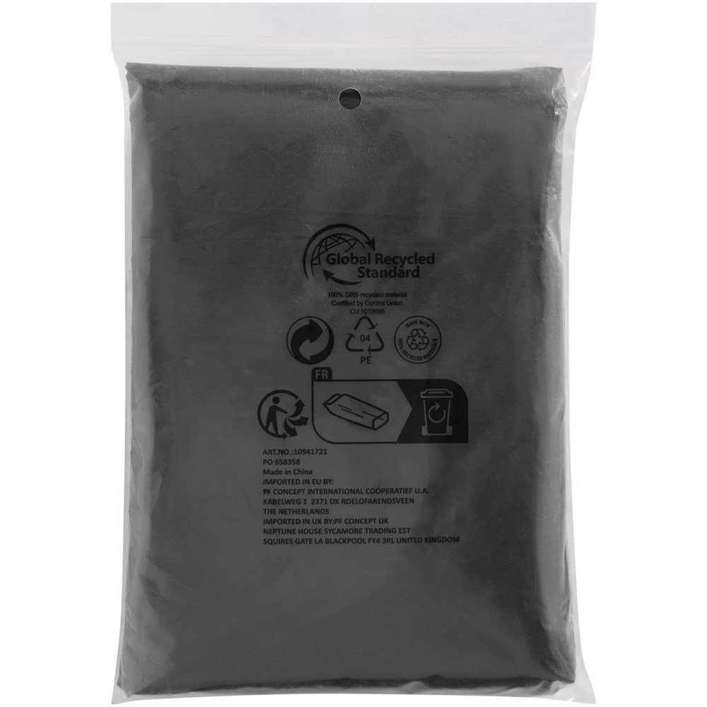 Poncho jetable pour la pluie Mayan recyclé certifié GRS avec pochette de rangement noir